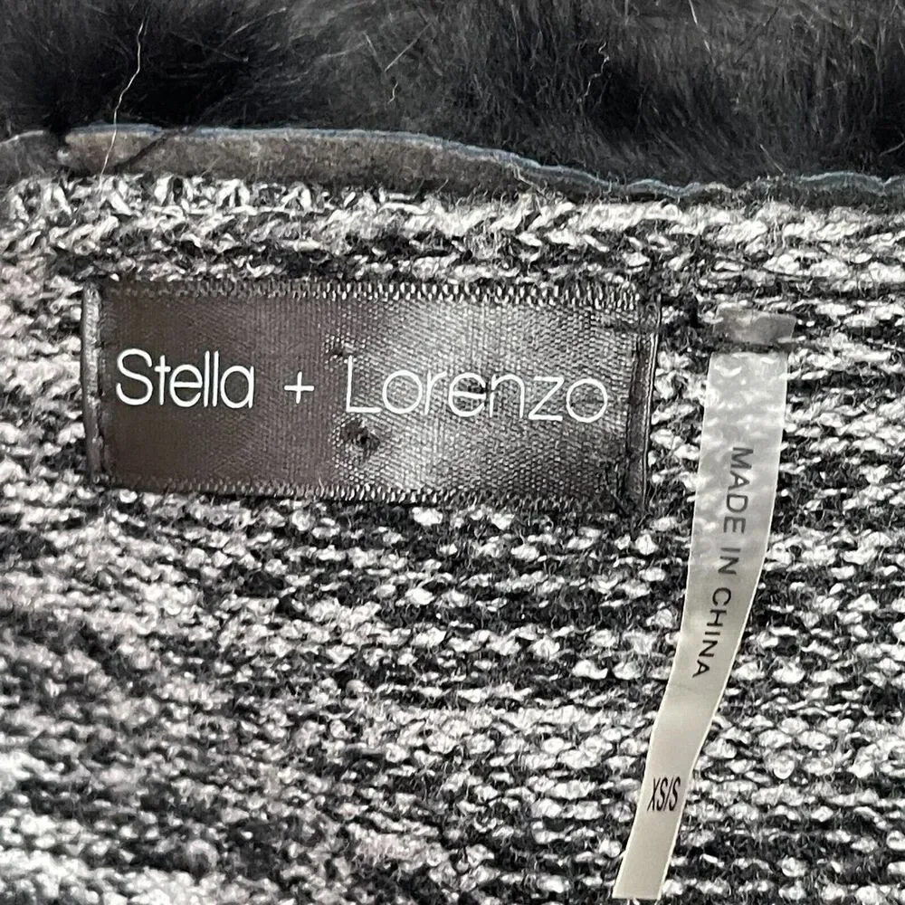 Stella + Lorenzo Poncho Sweater X-Small Small Black White Rabbit Fur Collar‎